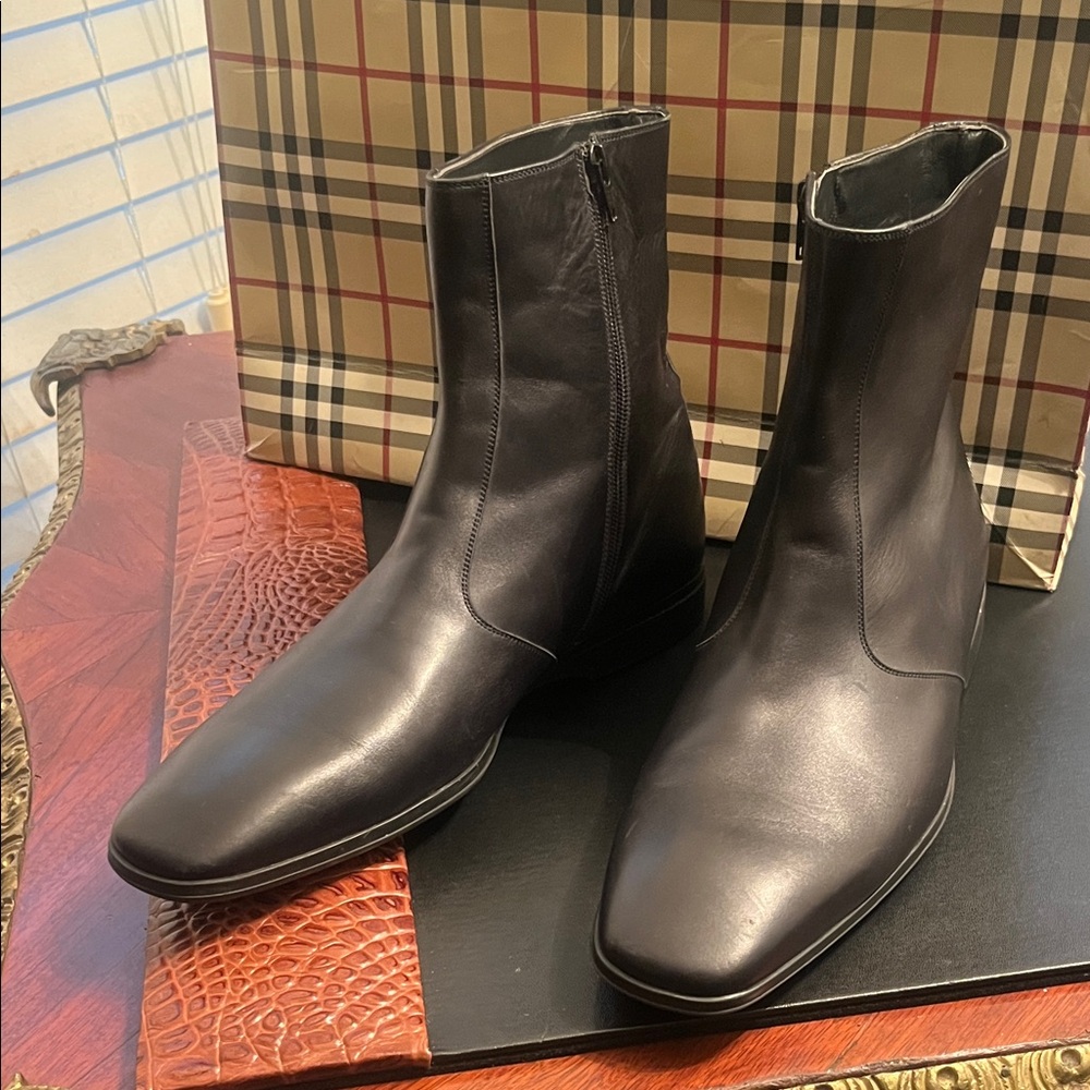 Massimo Emporio Men's Black Leather Zip Ankle Boots